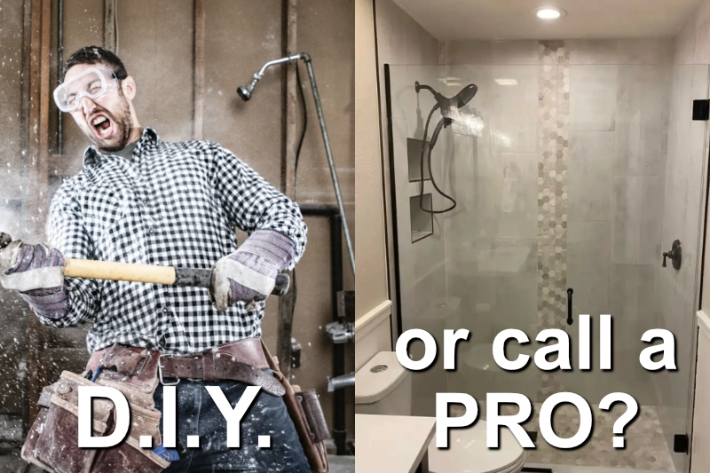 Split image of do it yourself bathroom remodeling vs professional bathroom remodeling in Tucson